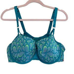 Savage X Fenty Bra 44D Teal Green Paisley Lace Underwire Body Positive Colorful